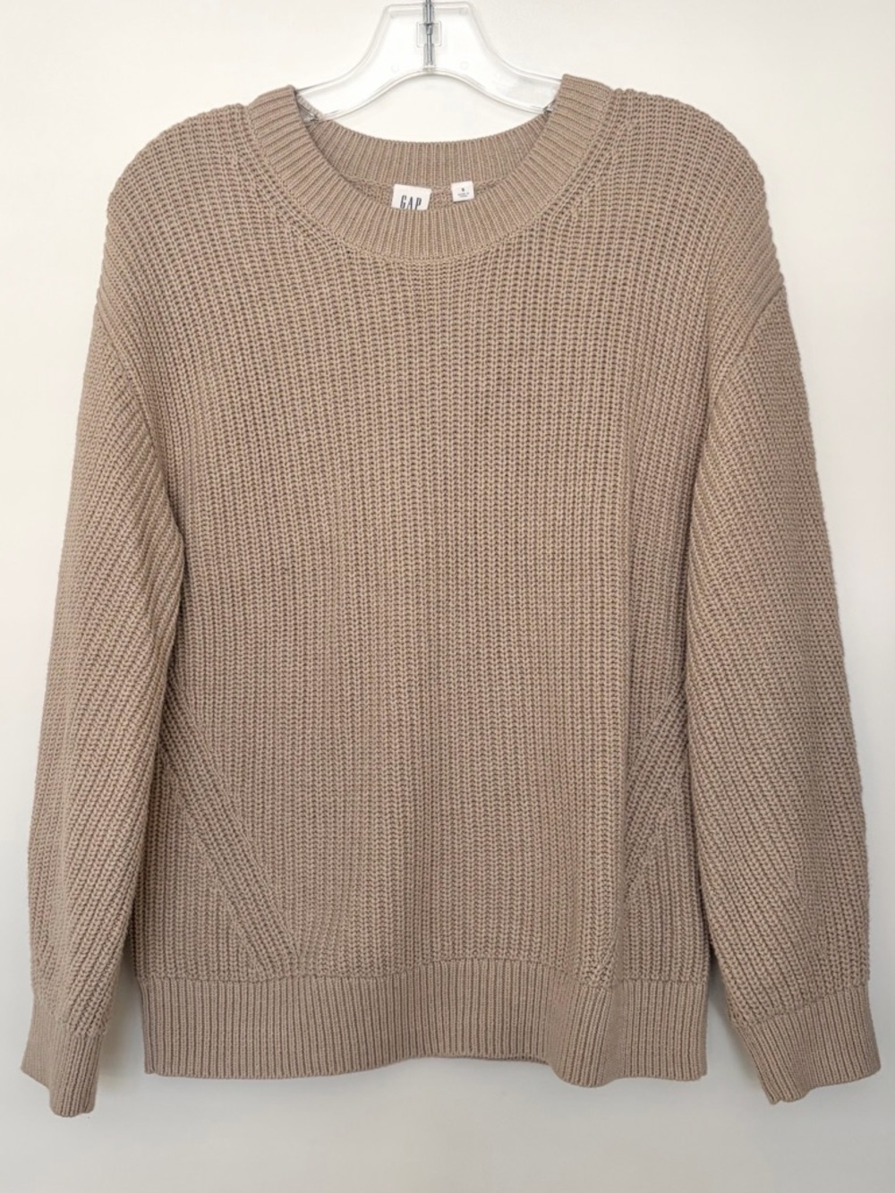 GAP Chunky Knit Sweater Tan Beige Crewneck Cozy Pullover Size Small